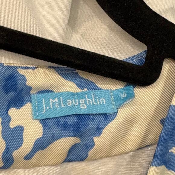 J. McLaughlin Silk Dress Womens 14 White Blue Sleeveless Halter Knee Length - Picture 3 of 6